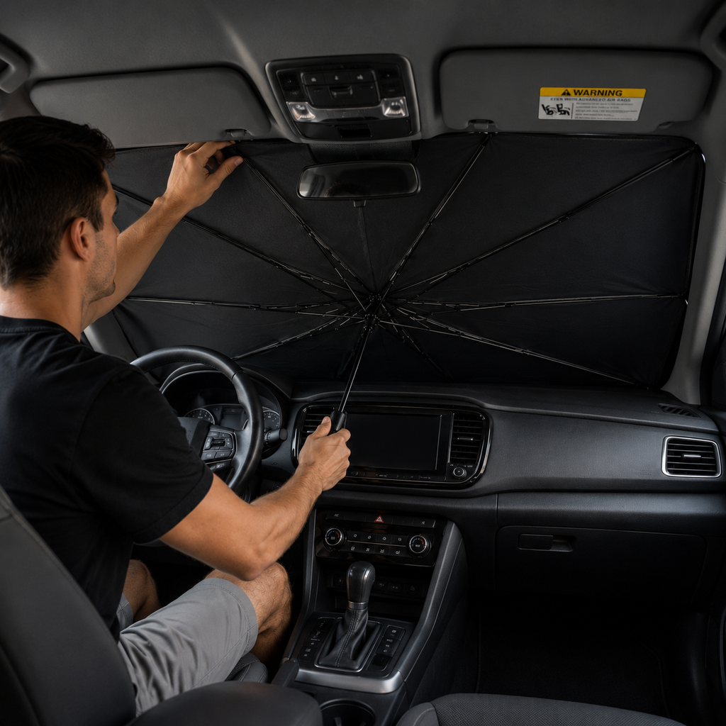 SunBlocker Pro - Windshield Sun Shade Umbrella Foldable UV & Heat Protection for Cars